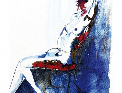 LA FEMME ASSISE NU AQUARELLE LAVIS