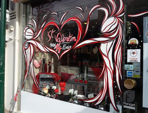 Peinture sur vitrine saint valentin