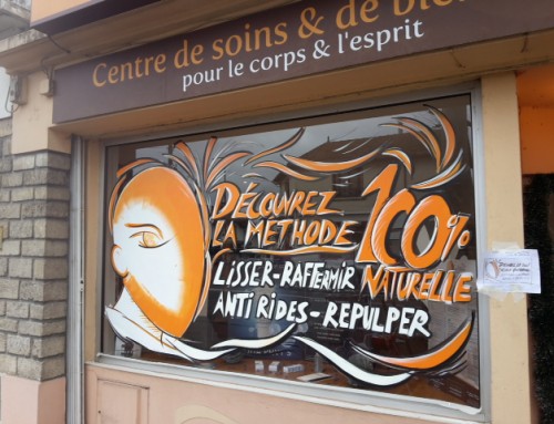 Peinture sur vitrine soins beaute